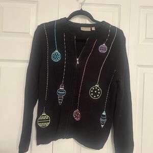 Christmas  Croft  & Barrow Black Sweater with Colorful Ornament Design